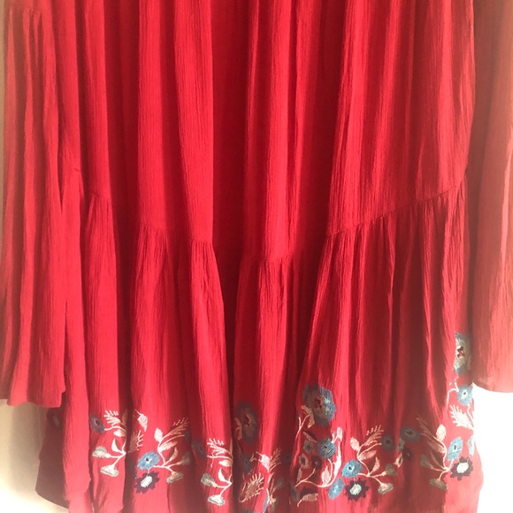 Free People Red NWOT Embroidered Flared Dress Size S Flirty PERFECT & STUNNING! - Picture 7 of 16